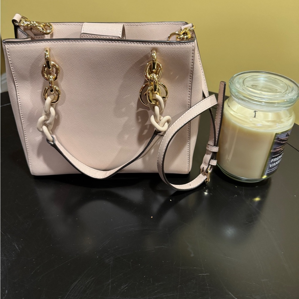 Pink Michael Kors small tote with gold accents